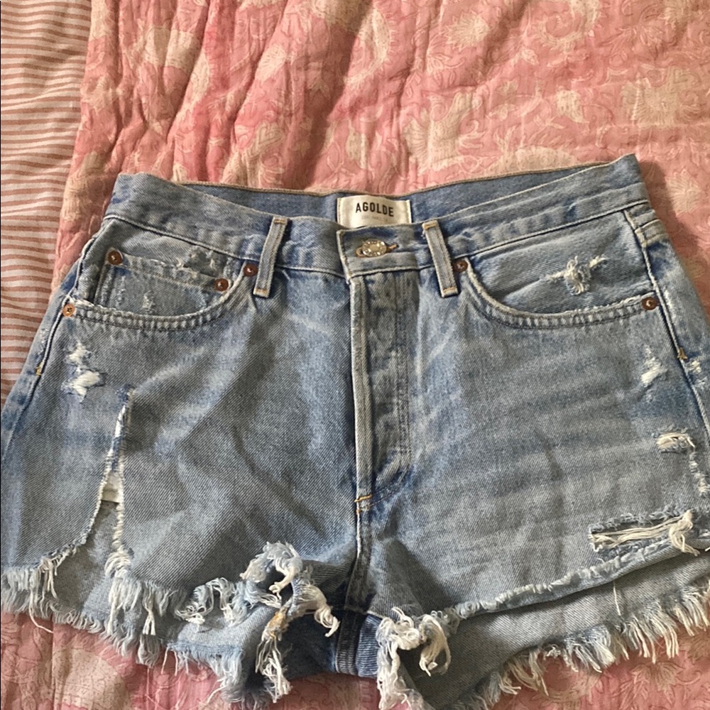 AGOLDE Women's Distressed Denim Shorts - Light Blue